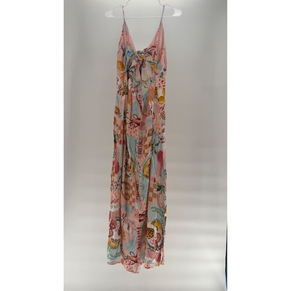 Anthropologie Paper Heart Women's Maxi Linen Blend Fruit Melon Dress Size Large - Picture 2 of 7